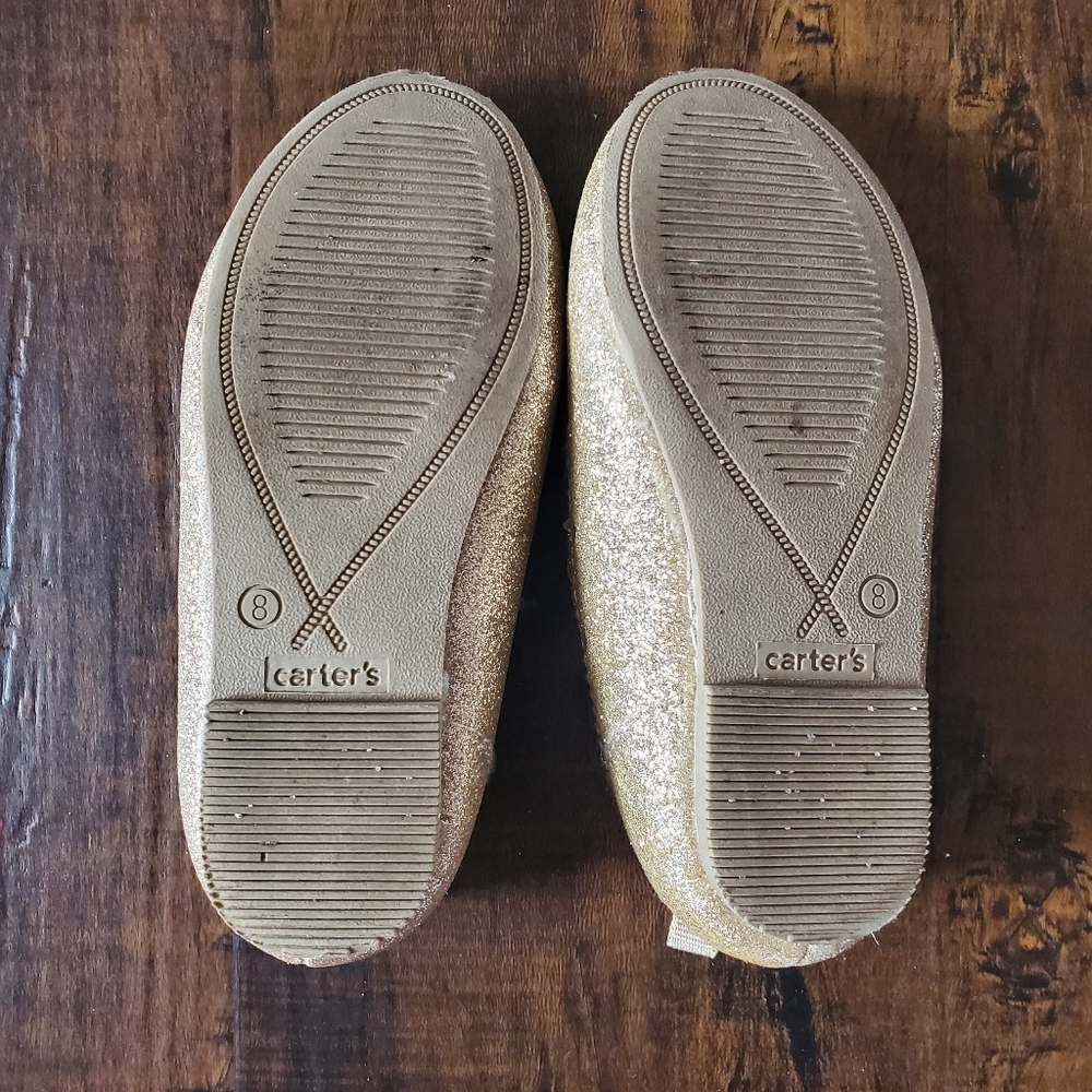 Carter's Gold Shimmer Glitter Holiday Girls Ballet Flats Size 8 - Picture 4 of 6